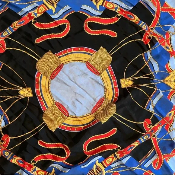 VTG Speciality House Silk Square Scarf Black  Nautical Equestrian 25in Preppy - Picture 3 of 5